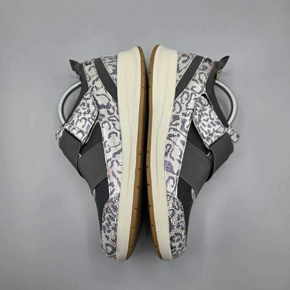 Revere Virginia Sneakers Womens 7 Silver‎ Gray Leather Leopard Slip On Shoes